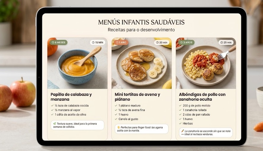 Previa del método: papilla de calabaza (6 meses), tortitas de avena (1 año) y albóndigas con zanahoria oculta (3 años)